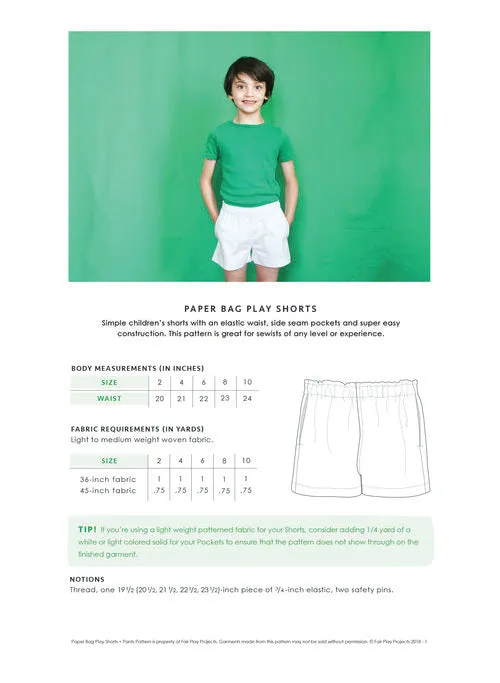 Paper Bag Play Shorts Digital (PDF) Pattern