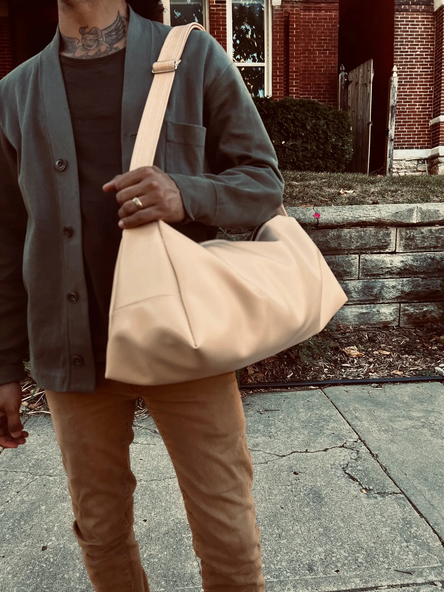 Plastic-Free Plant Leather Weekend Duffle in Sand