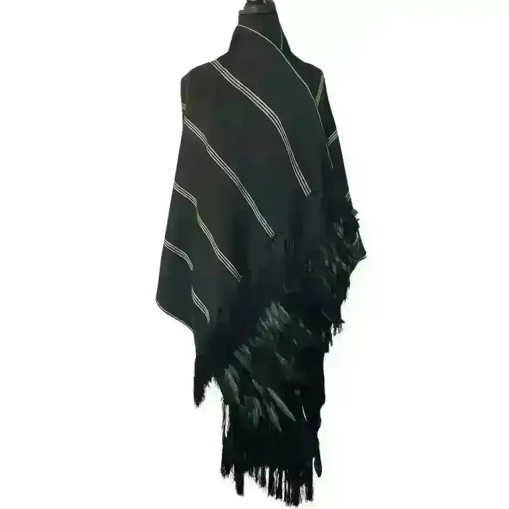 Purepecha rebozo with fringe and feathers