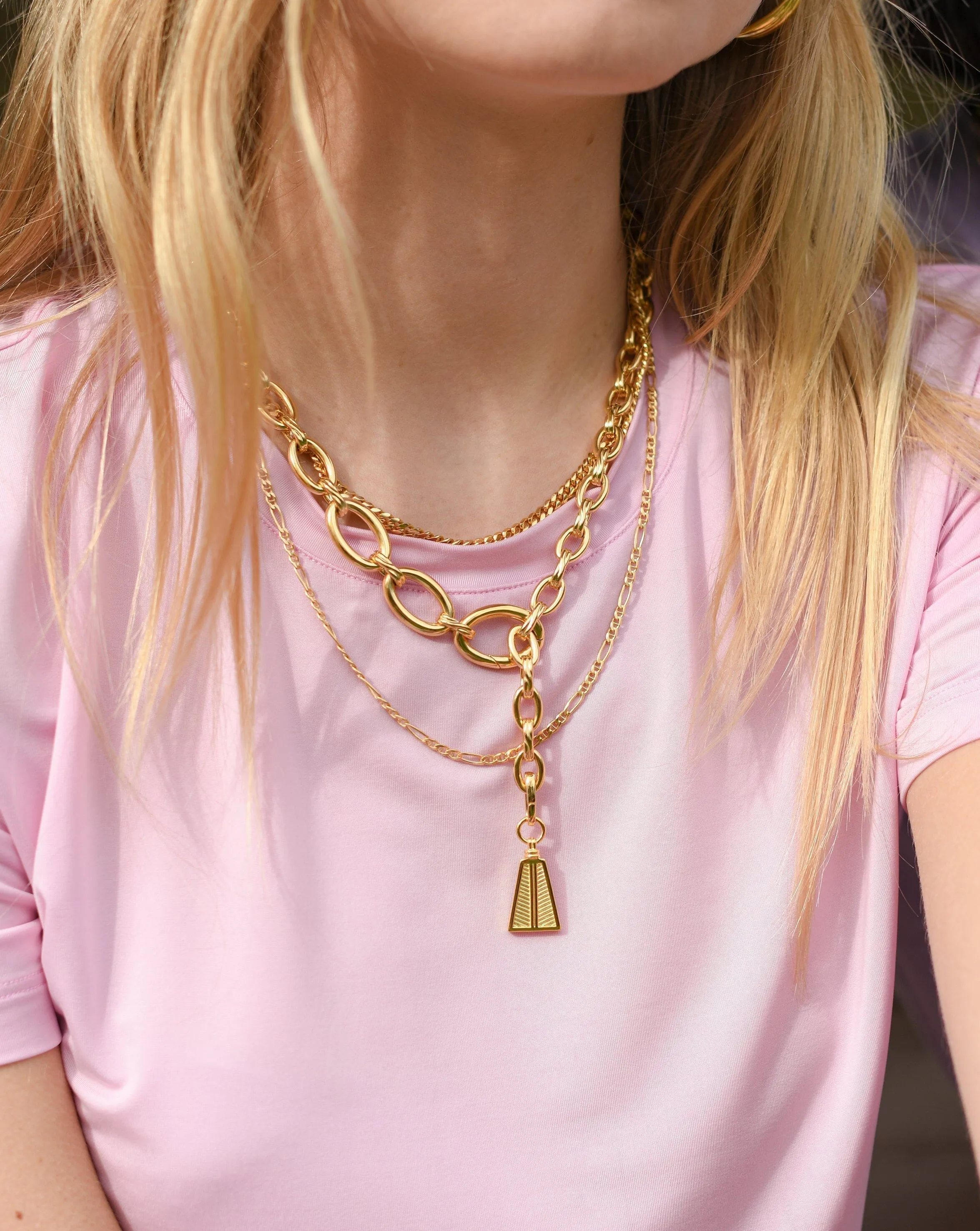 Ridge Pyramid Chain Lariat Necklace