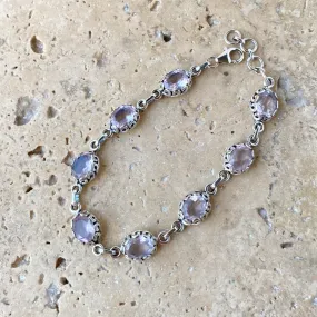 Rose Quartz Oval Gem Bracelet- Ivy