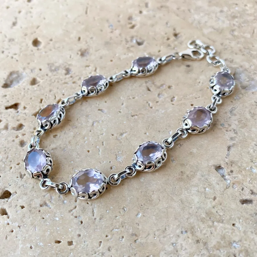 Rose Quartz Oval Gem Bracelet- Ivy