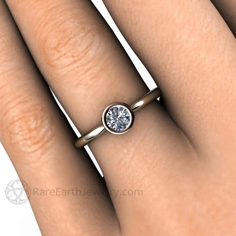 Round Bezel Set Diamond Engagement Ring Simple Solitaire