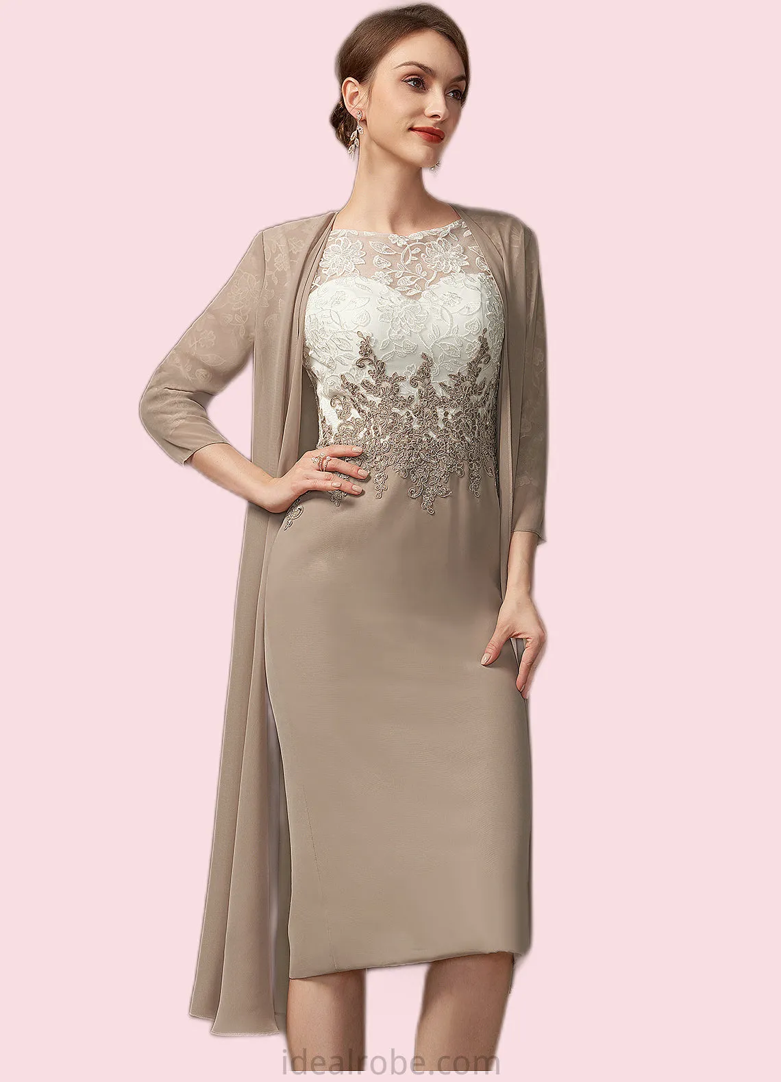 Savanah Sheath/Column Scoop Neck Knee-Length Chiffon Lace Mother of the Bride Dress STK126P0014927