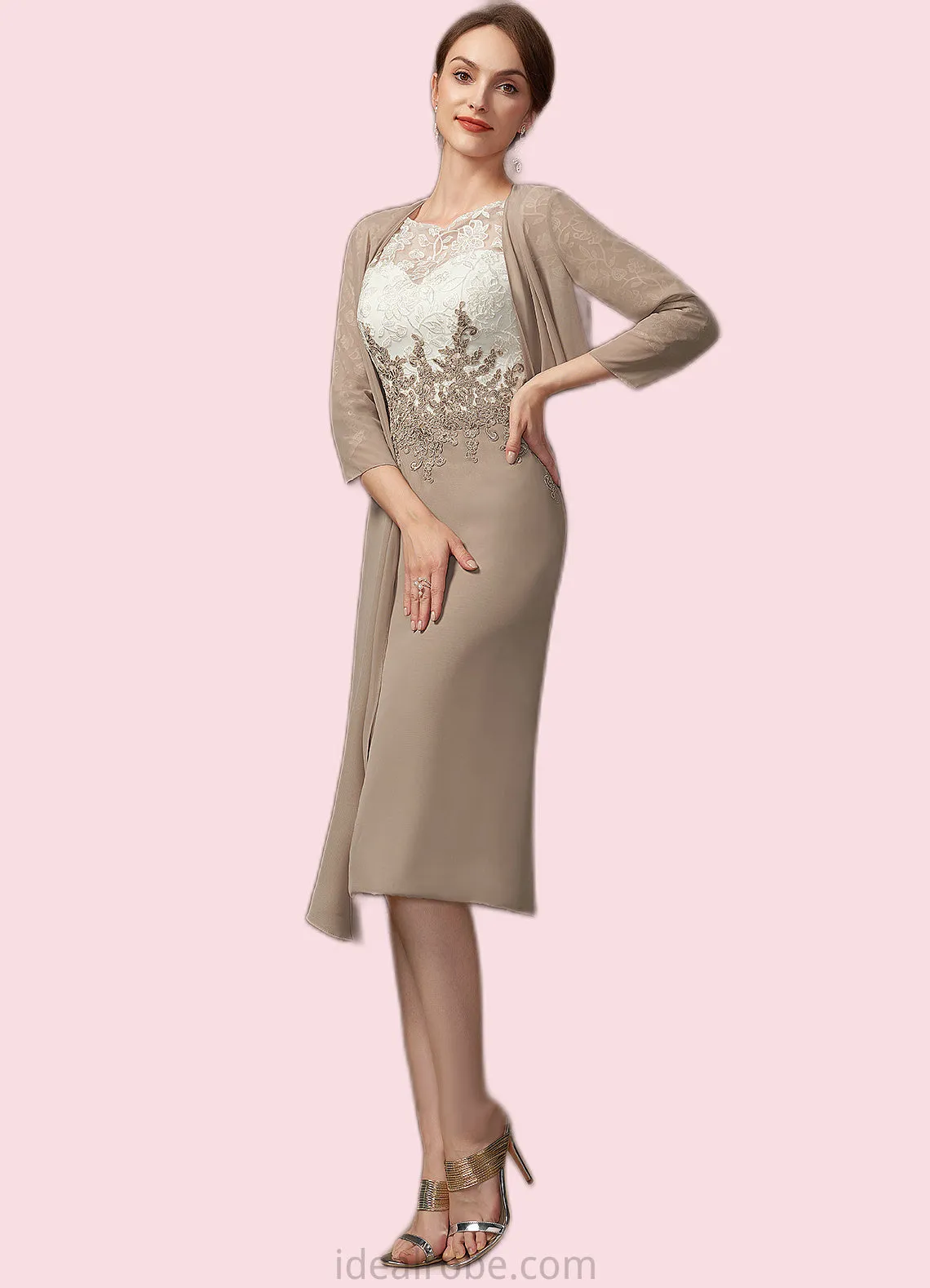 Savanah Sheath/Column Scoop Neck Knee-Length Chiffon Lace Mother of the Bride Dress STK126P0014927