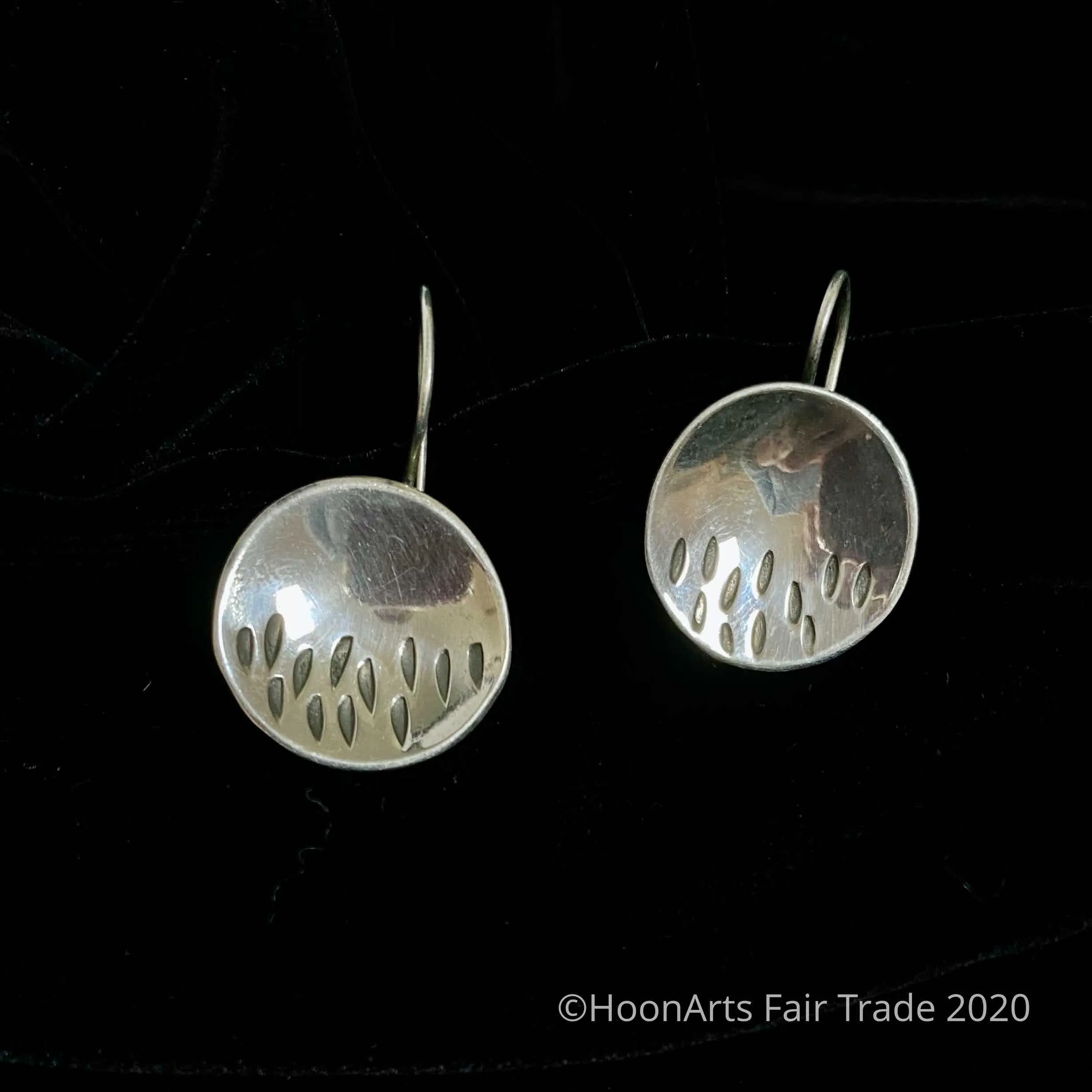 Small Round Silver Earrings with Raindrops from Krygyzstan-"Elina"