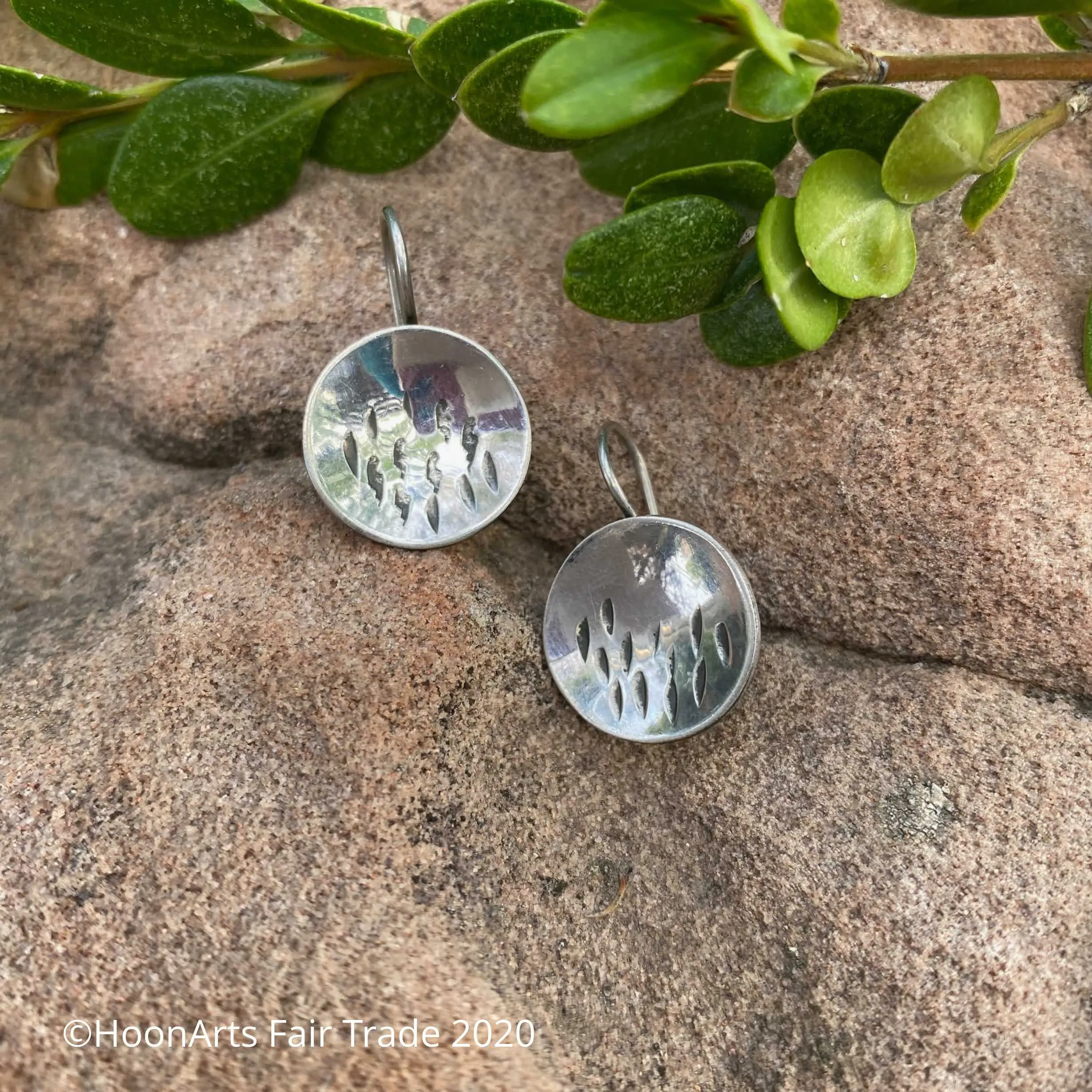 Small Round Silver Earrings with Raindrops from Krygyzstan-"Elina"