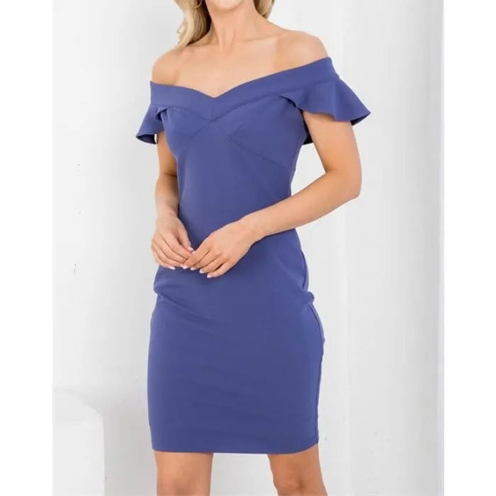 Steel Blue Flutter Sleeve Dress