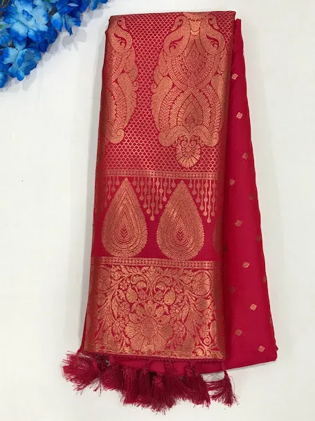 Stunning Pink color Soft Silk Saree And Rich Pallu With Fancy Tassels For Women