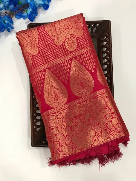 Stunning Pink color Soft Silk Saree And Rich Pallu With Fancy Tassels For Women