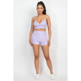 Terry Towel Bralette Top & Mini Shorts Set