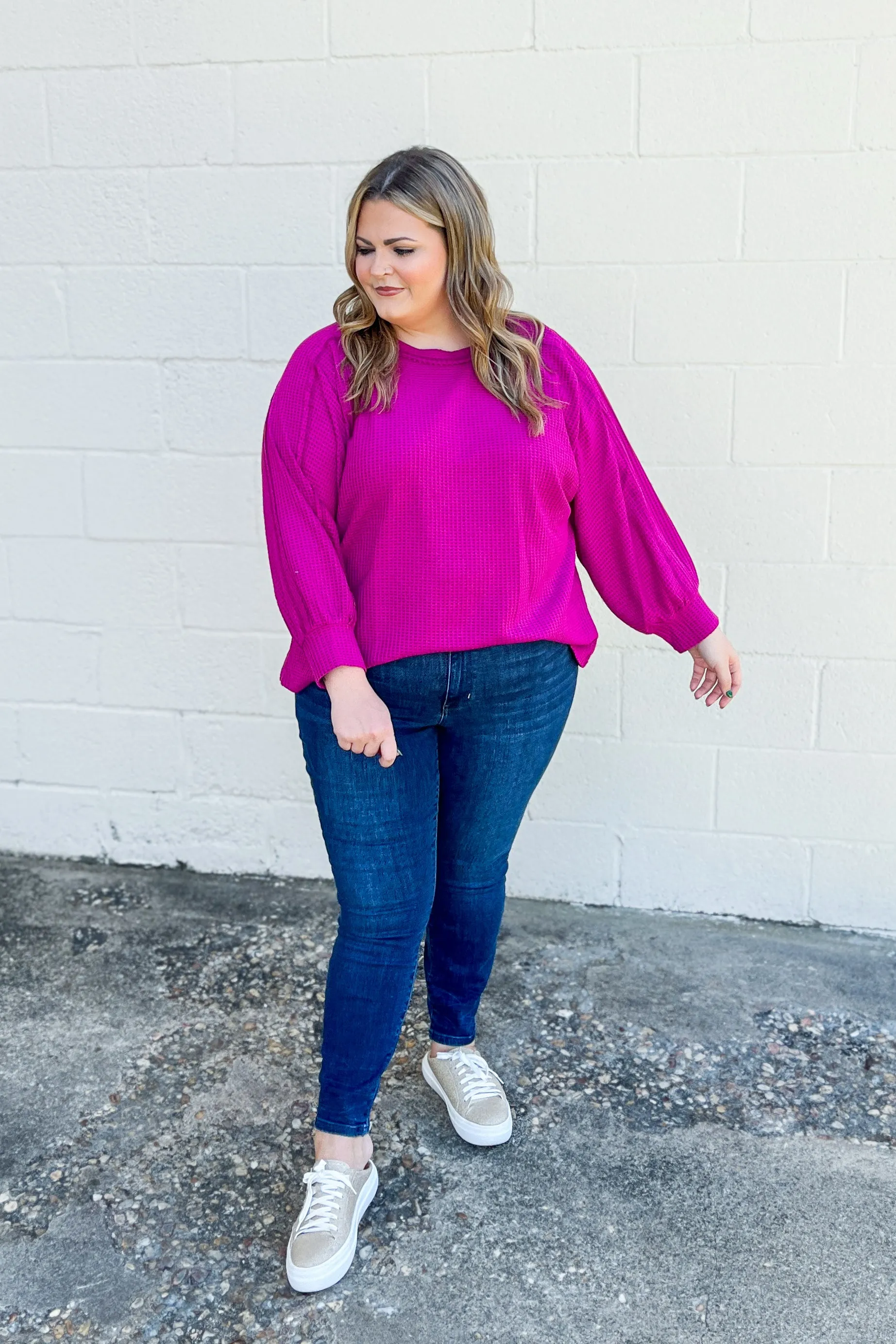 This Is The Way Waffle Knit Top, Magenta