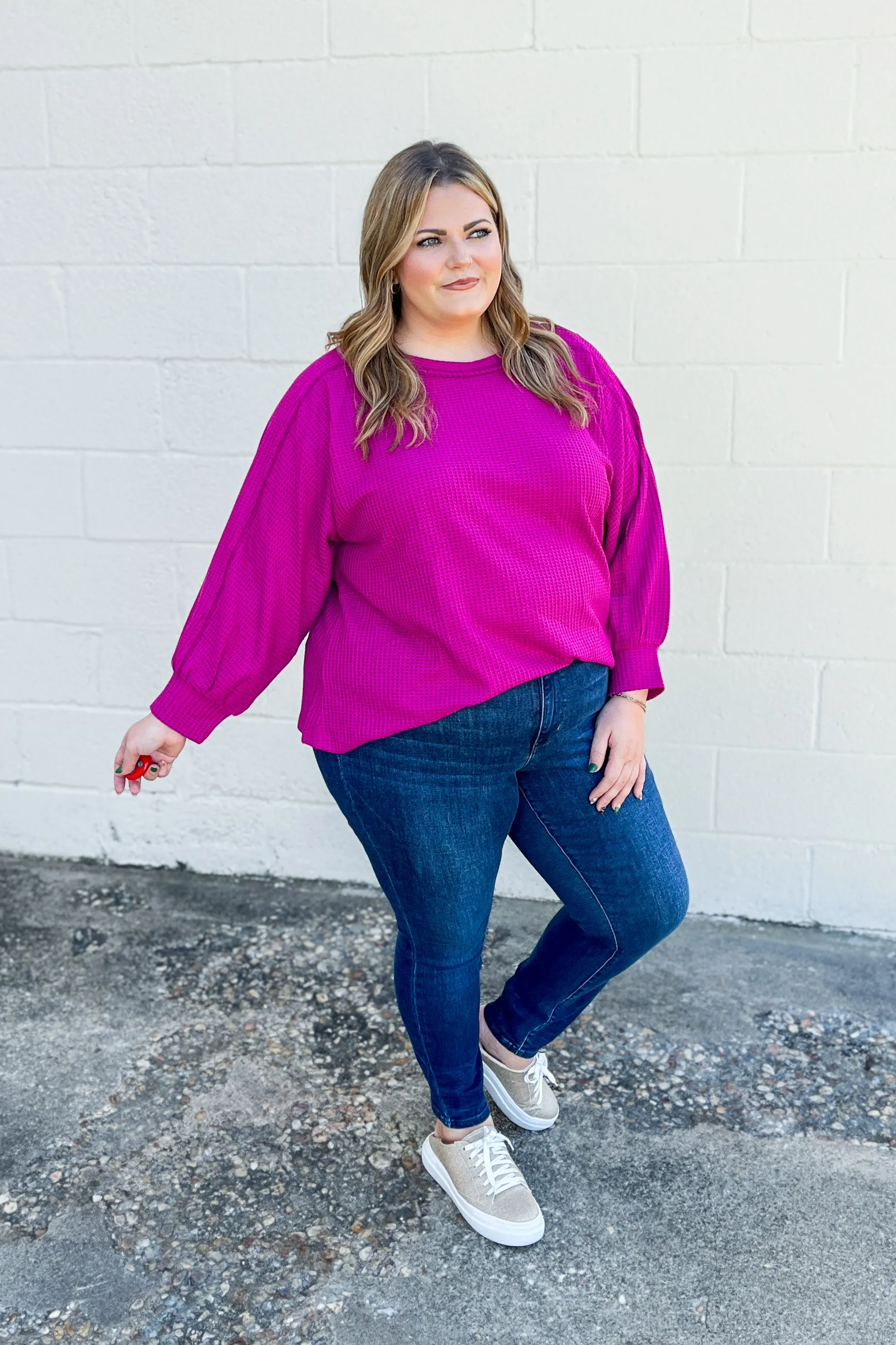 This Is The Way Waffle Knit Top, Magenta