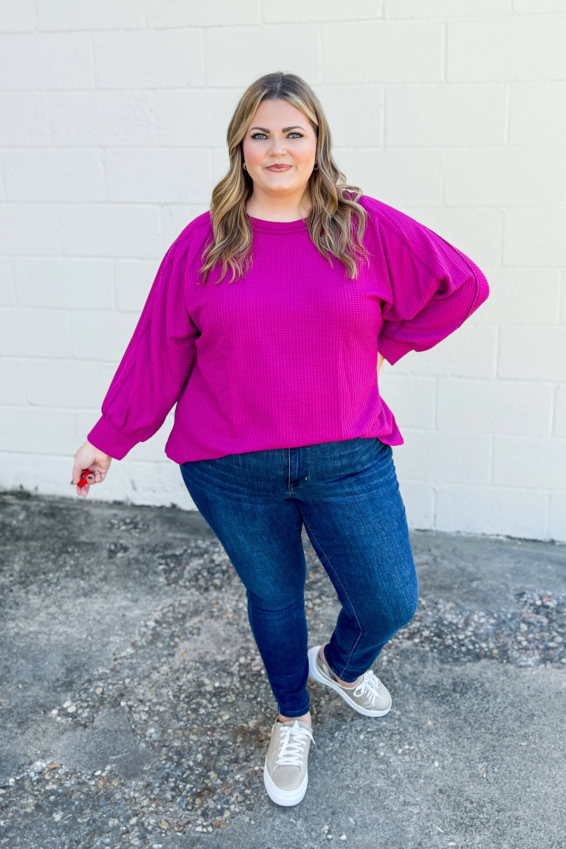 This Is The Way Waffle Knit Top, Magenta