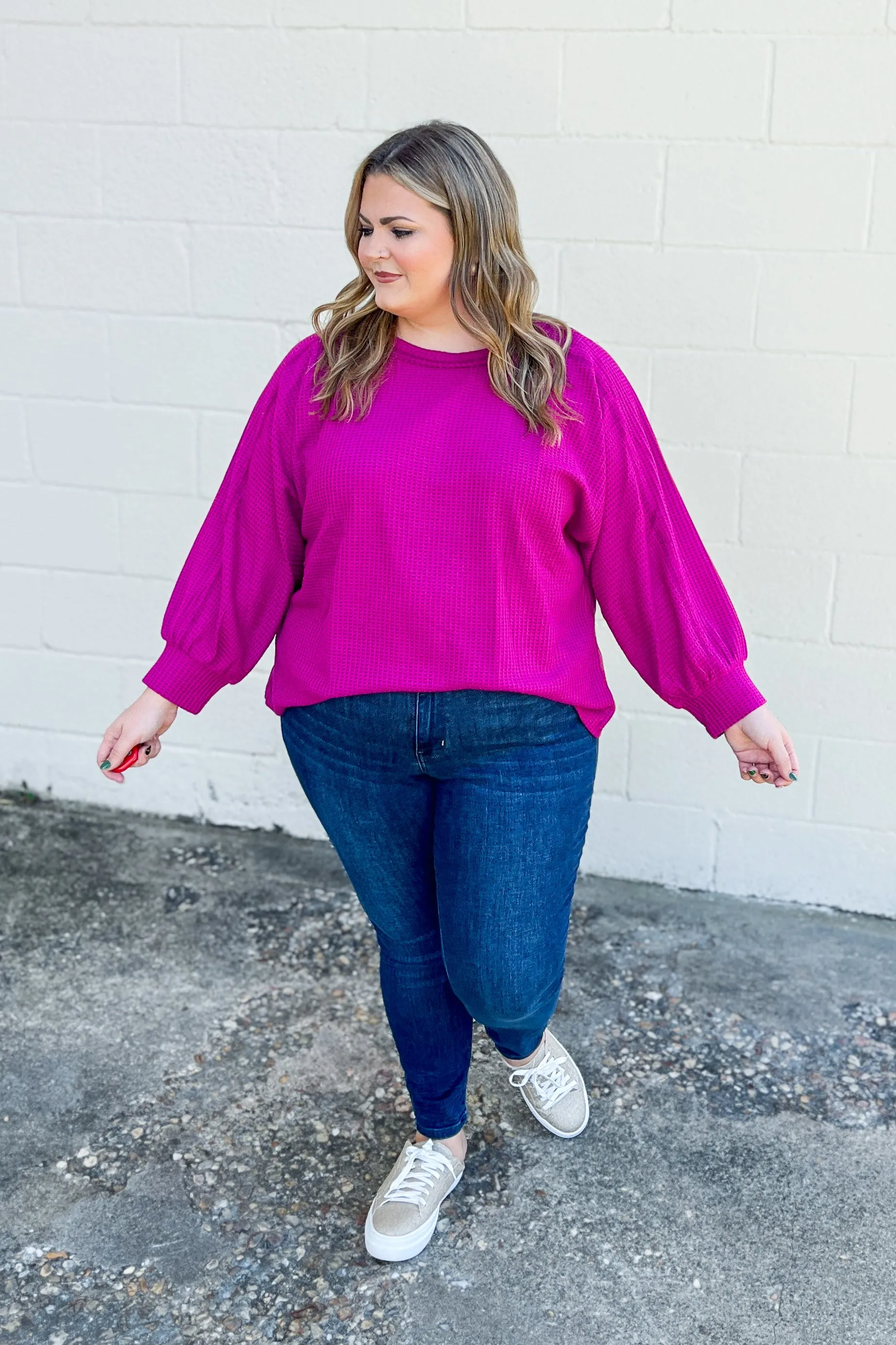 This Is The Way Waffle Knit Top, Magenta