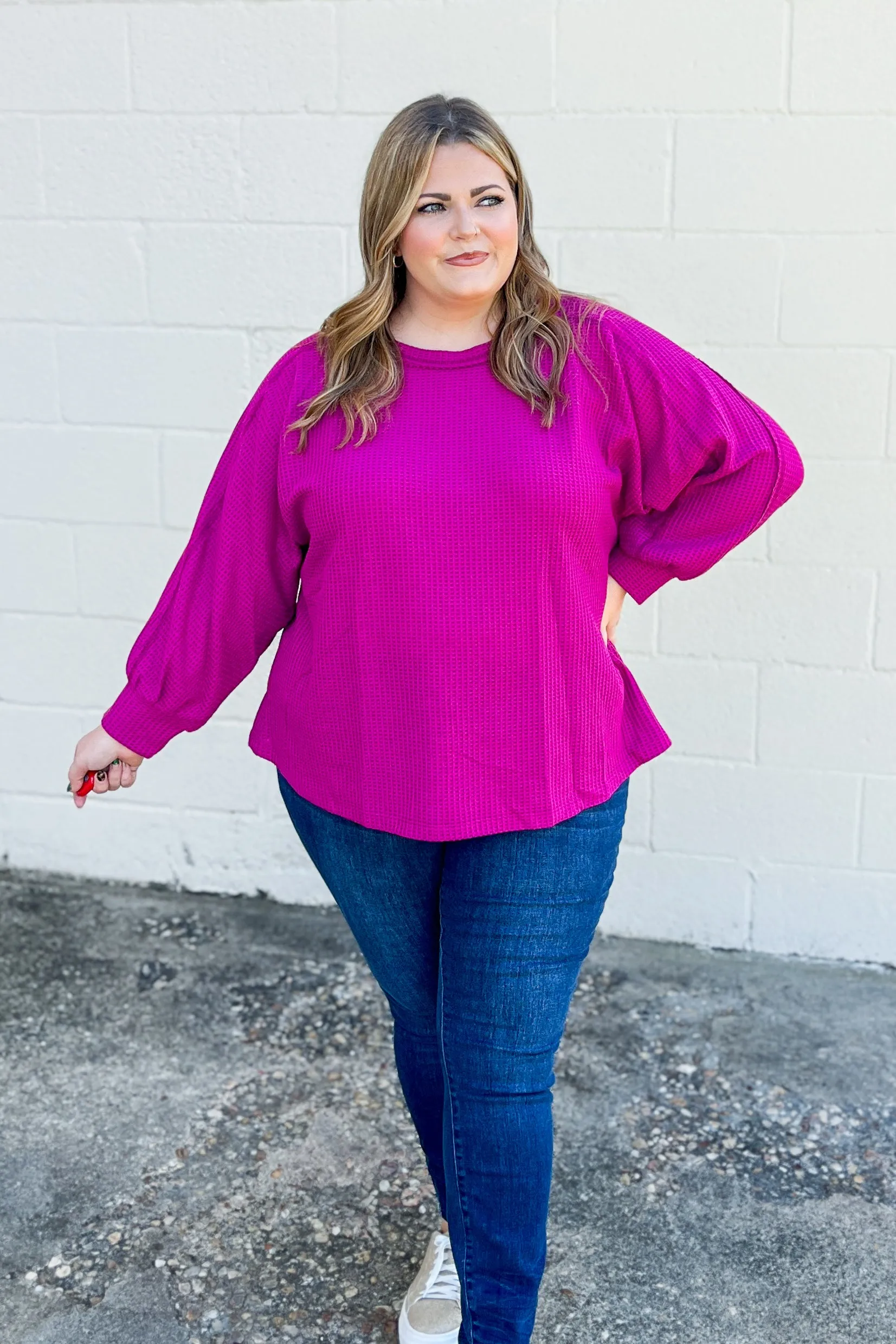 This Is The Way Waffle Knit Top, Magenta