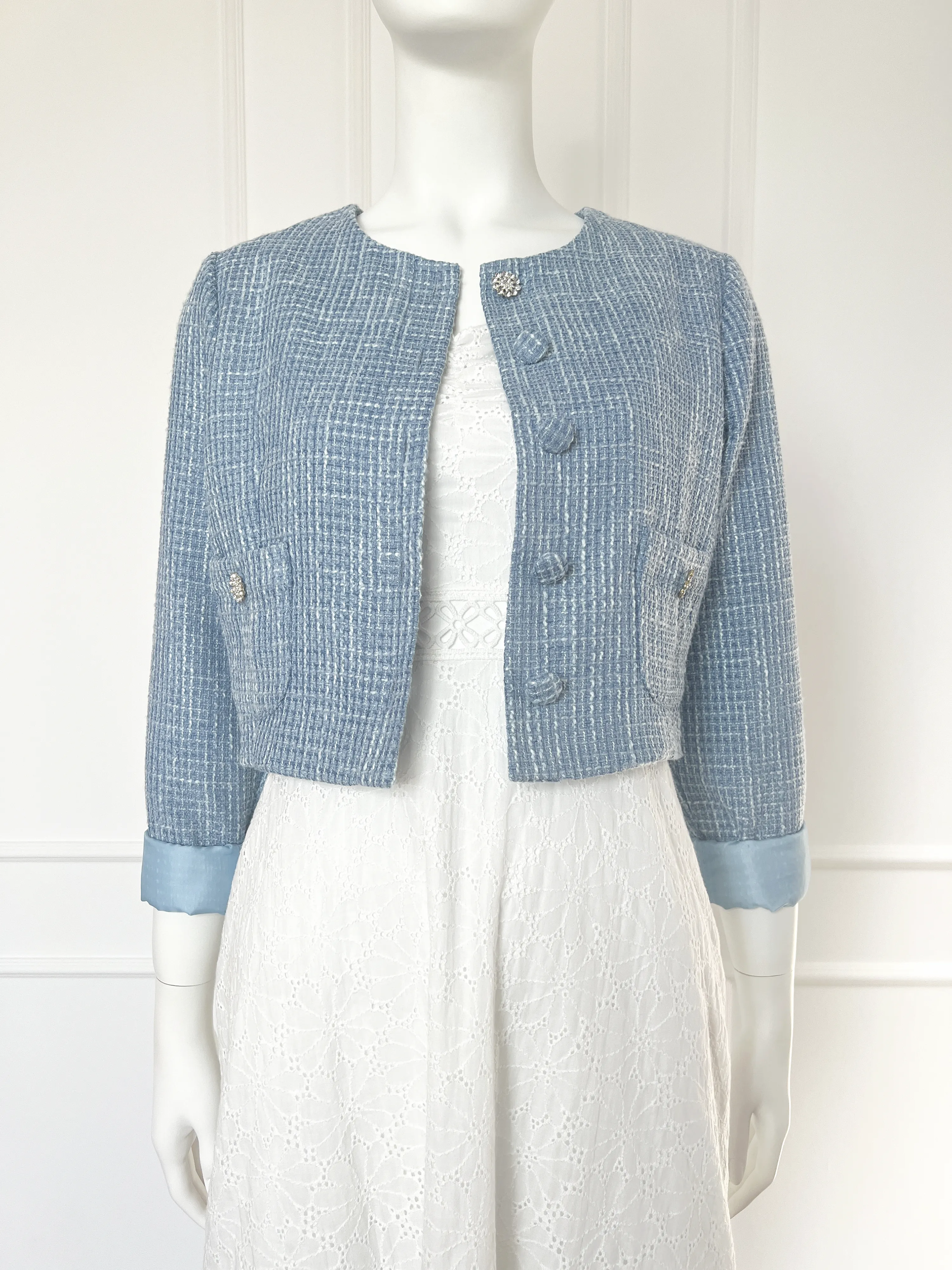 Tiffany Tweed Short Lined Jacket With Diamante Buttons