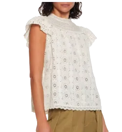 Ulla Johnson Cream Crocheted Lace-trimmed Broderie Anglaise Cotton Top BNWT UK 10