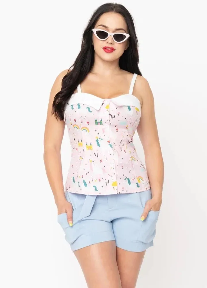 Unique Vintage Pink & Fairytale Print Billie Top