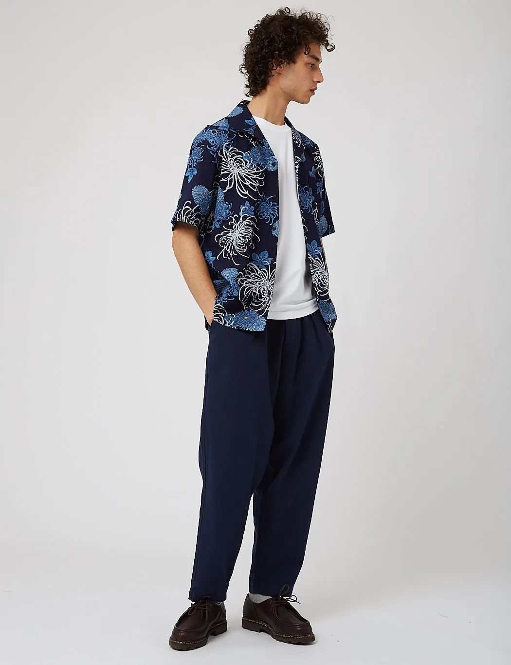 Universal Works Open Collar Shirt (Japanese Flower II) - Blue