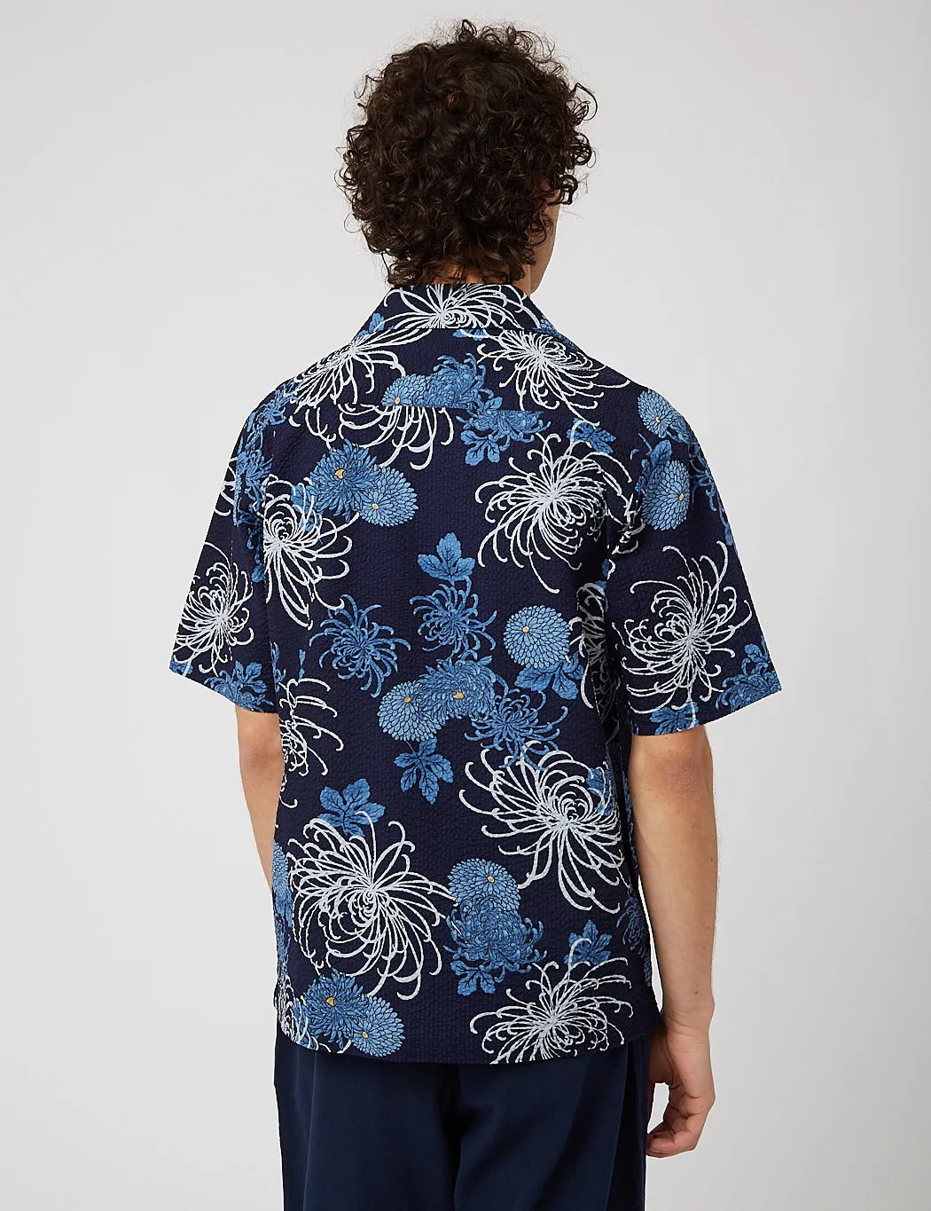 Universal Works Open Collar Shirt (Japanese Flower II) - Blue