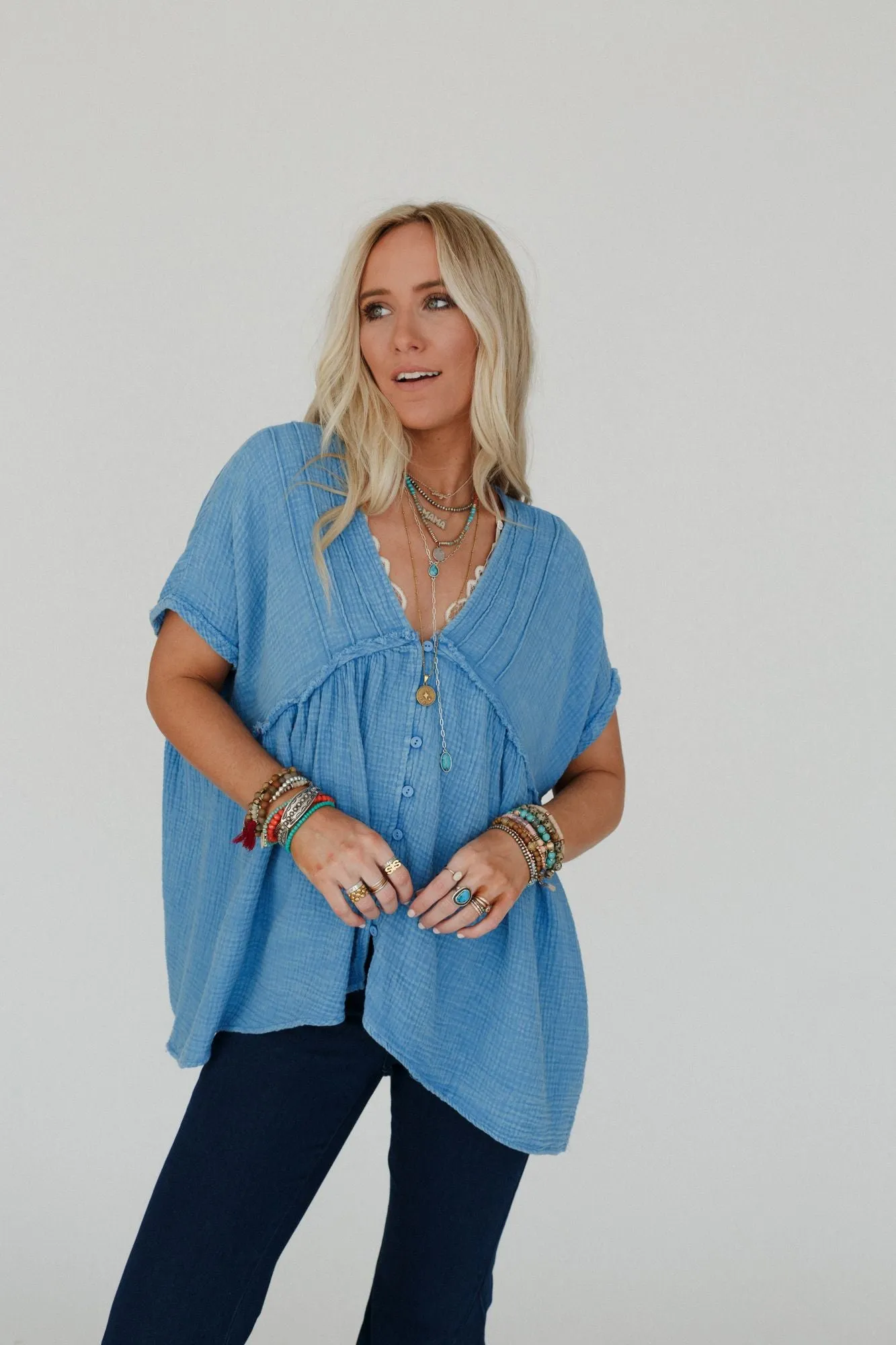 Urban Drift Button Down Top - Blue