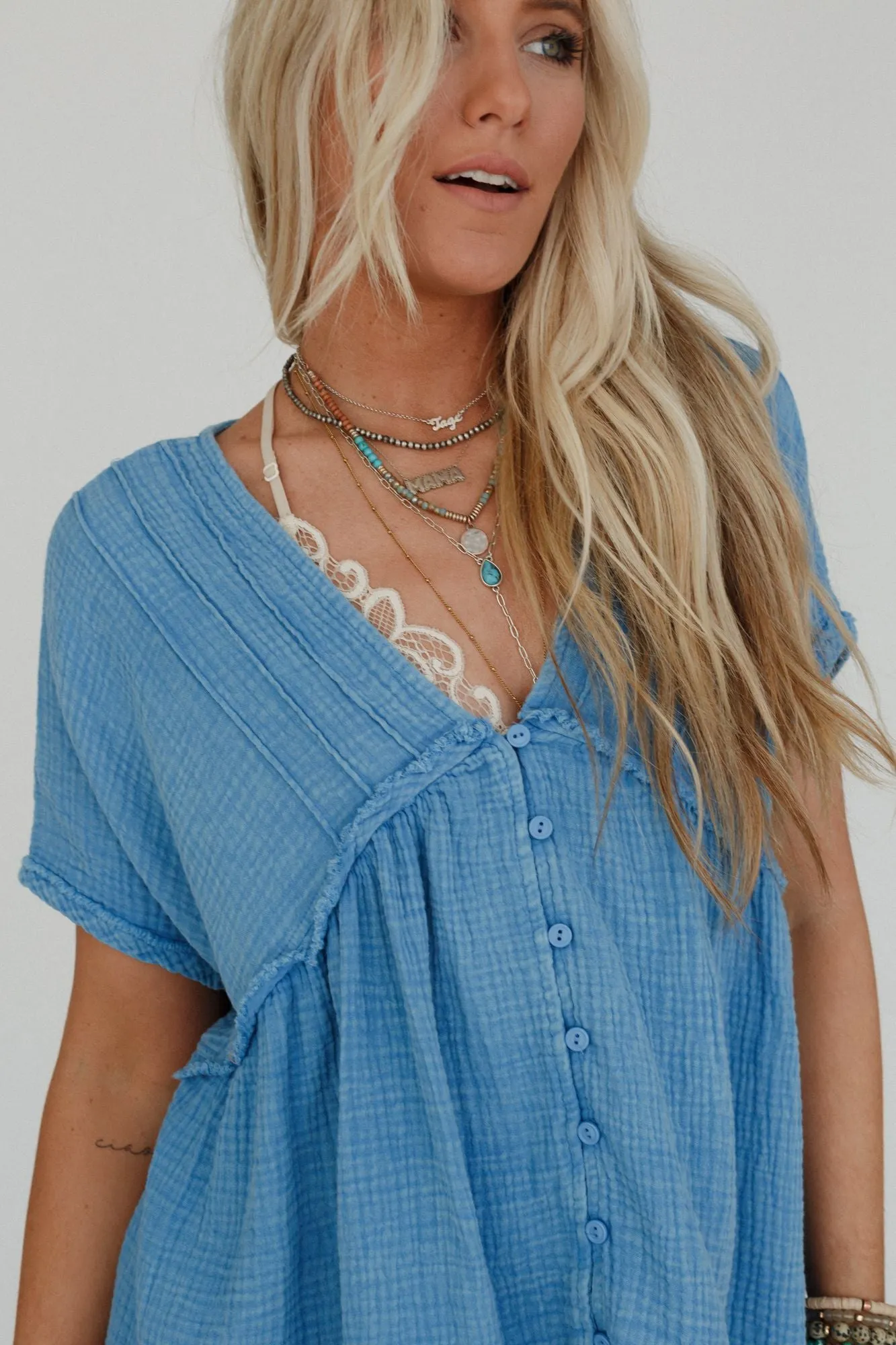 Urban Drift Button Down Top - Blue