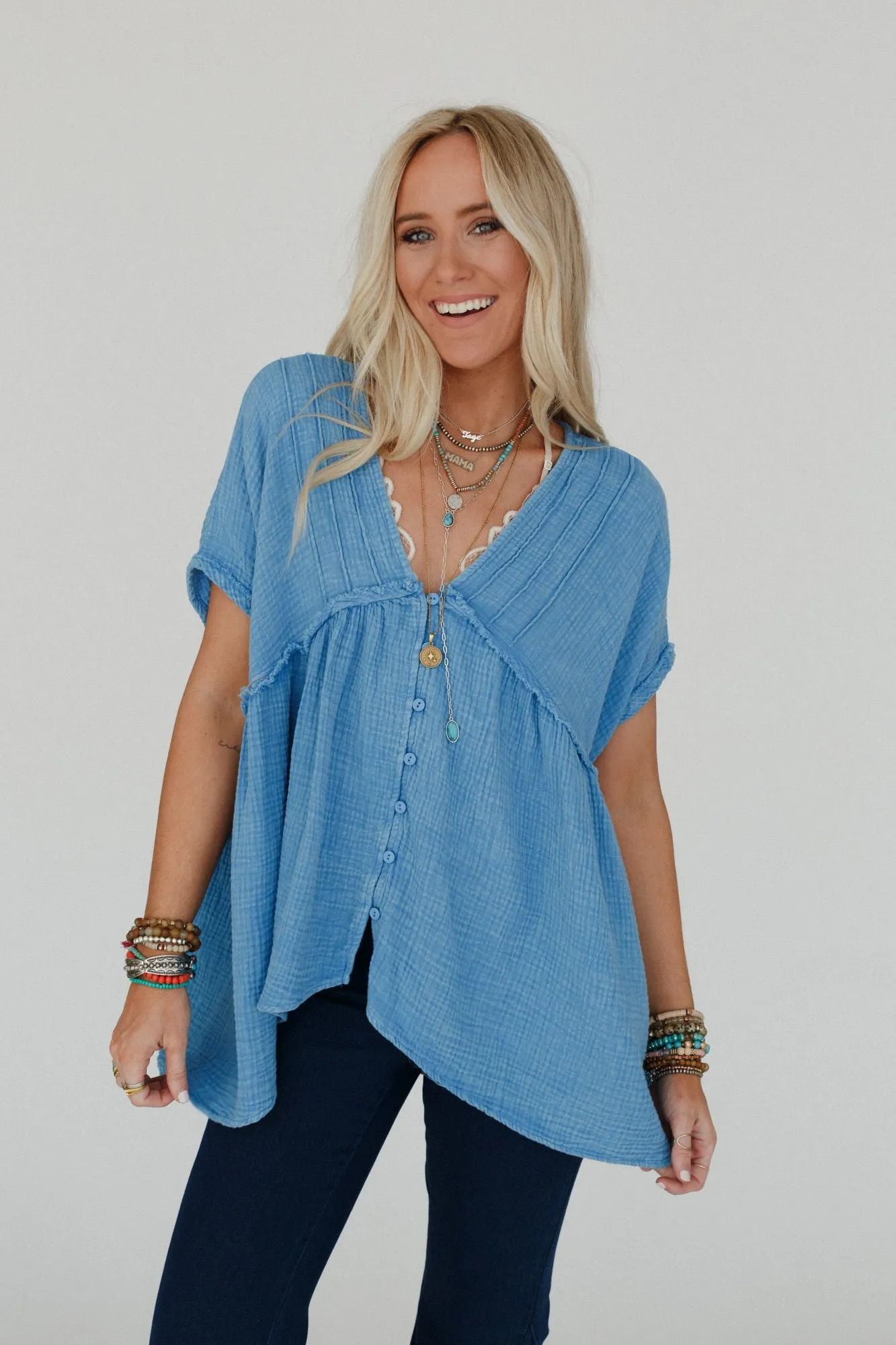 Urban Drift Button Down Top - Blue