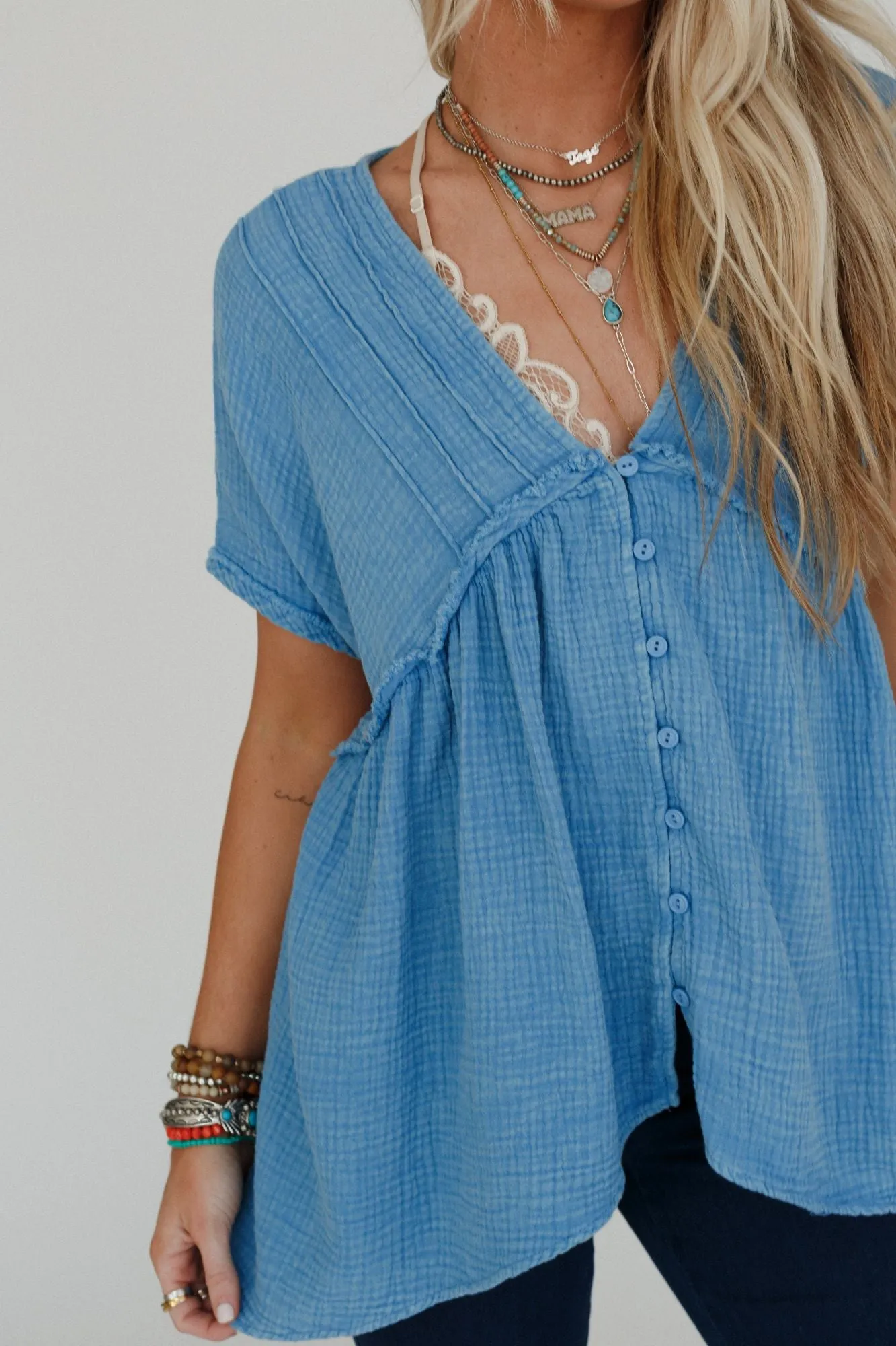 Urban Drift Button Down Top - Blue