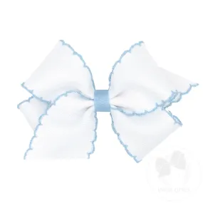 Wee Ones Bows - Small - White with Millennium Blue Moonstitch