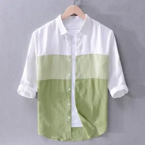 White & Pista Colour Long Sleeves Men's Shirt