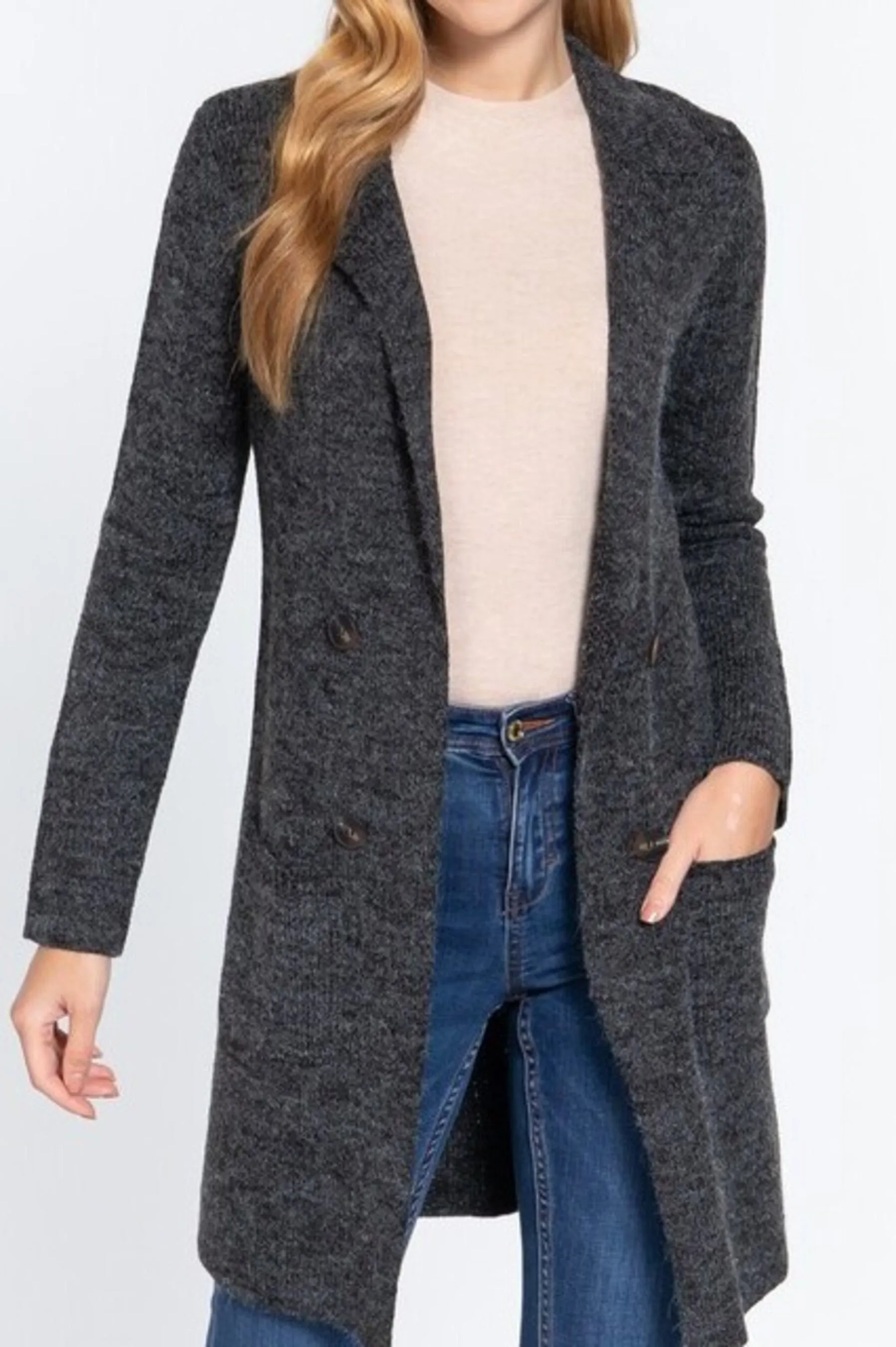 Women's Long sleeve notched collar sweater jacket