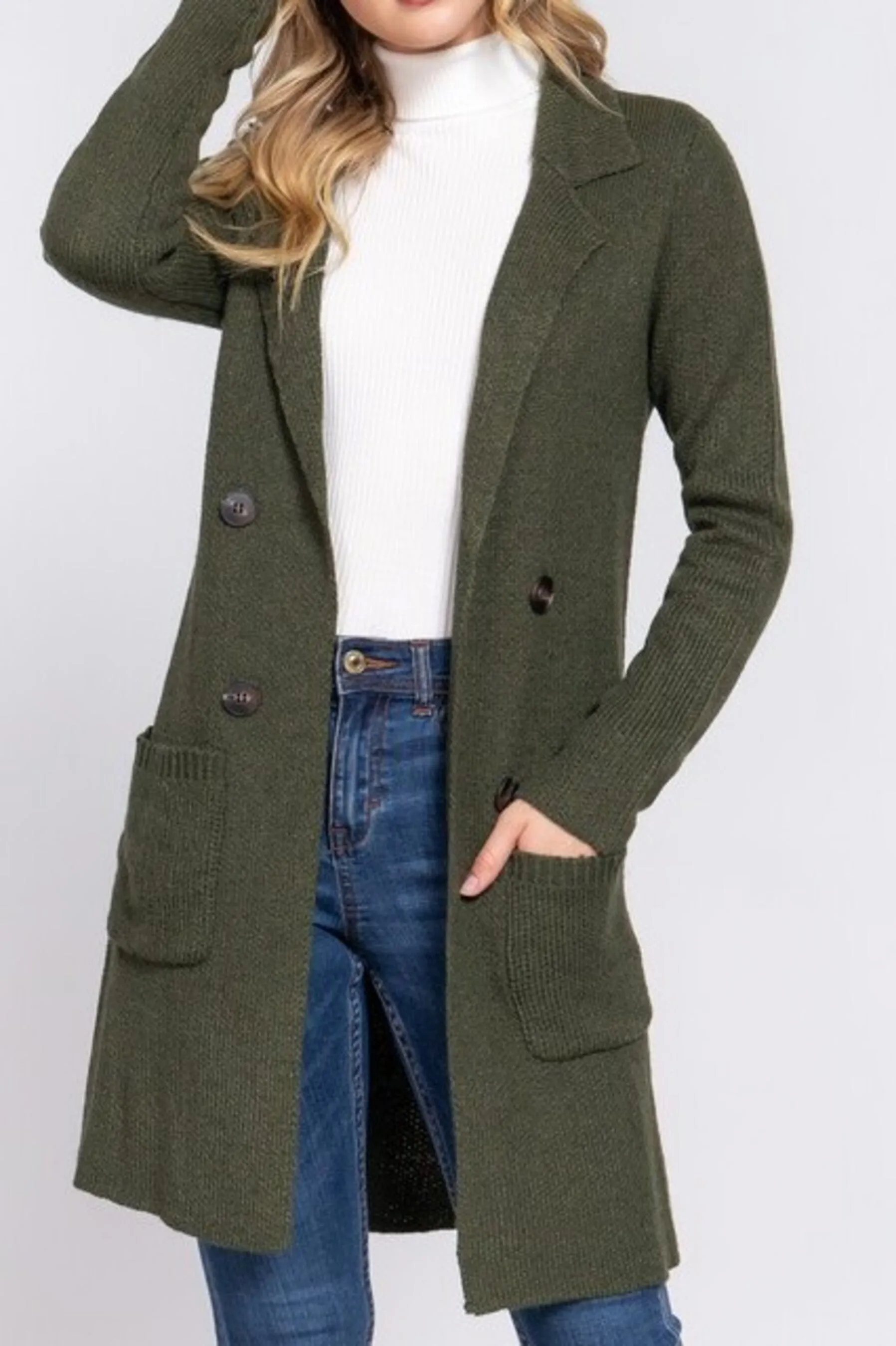 Women's Long sleeve notched collar sweater jacket