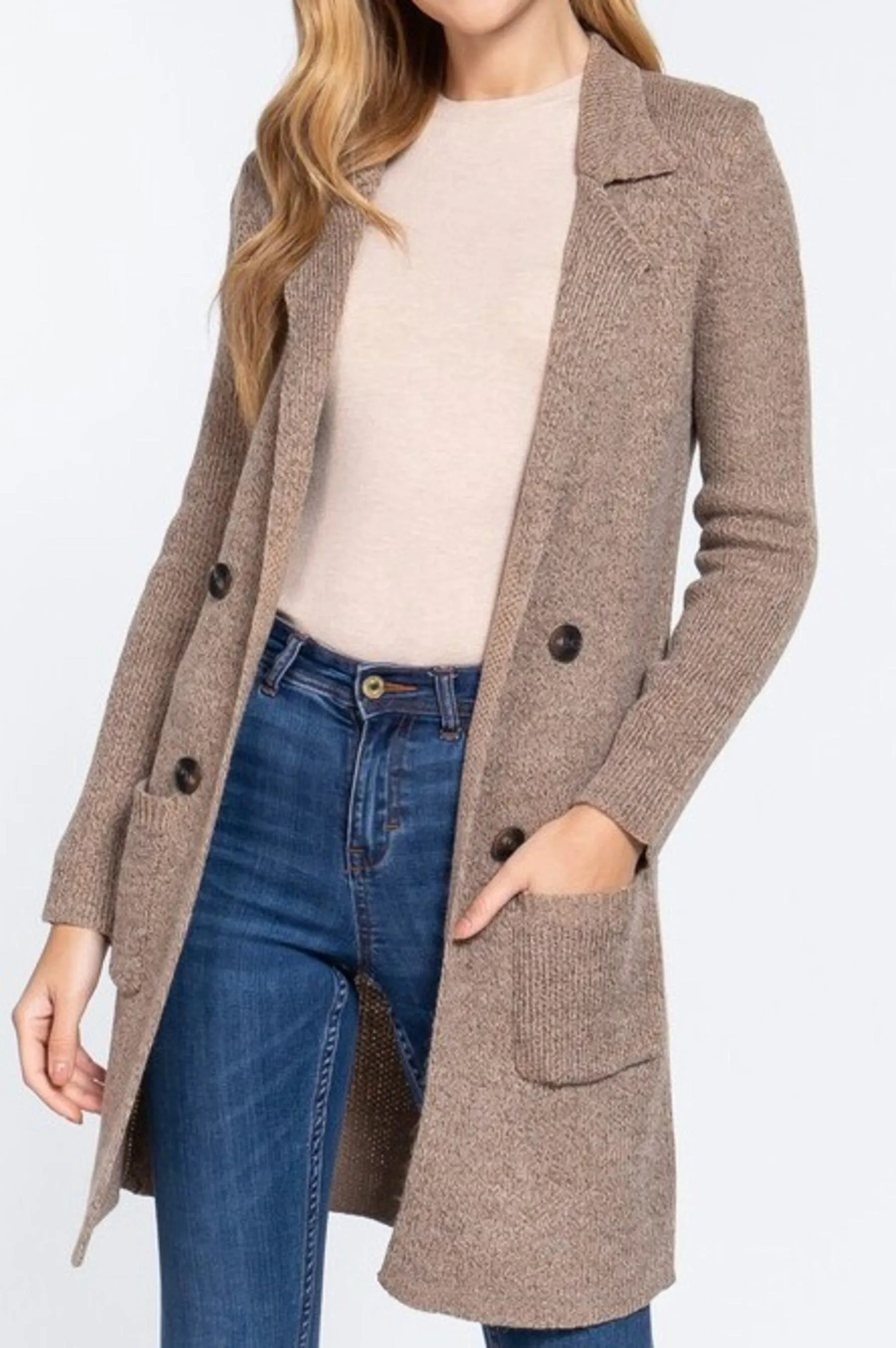 Women's Long sleeve notched collar sweater jacket