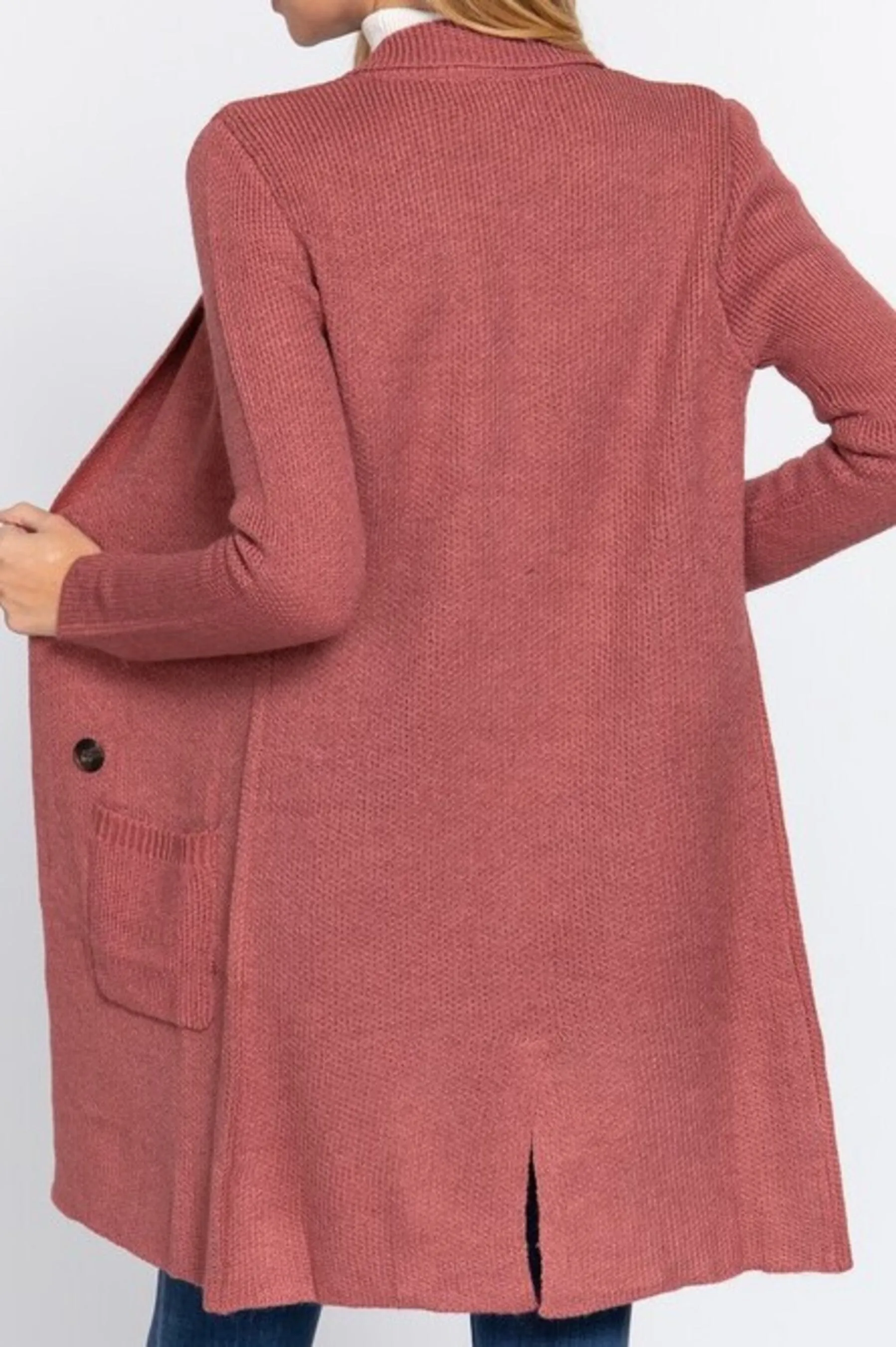 Women's Long sleeve notched collar sweater jacket