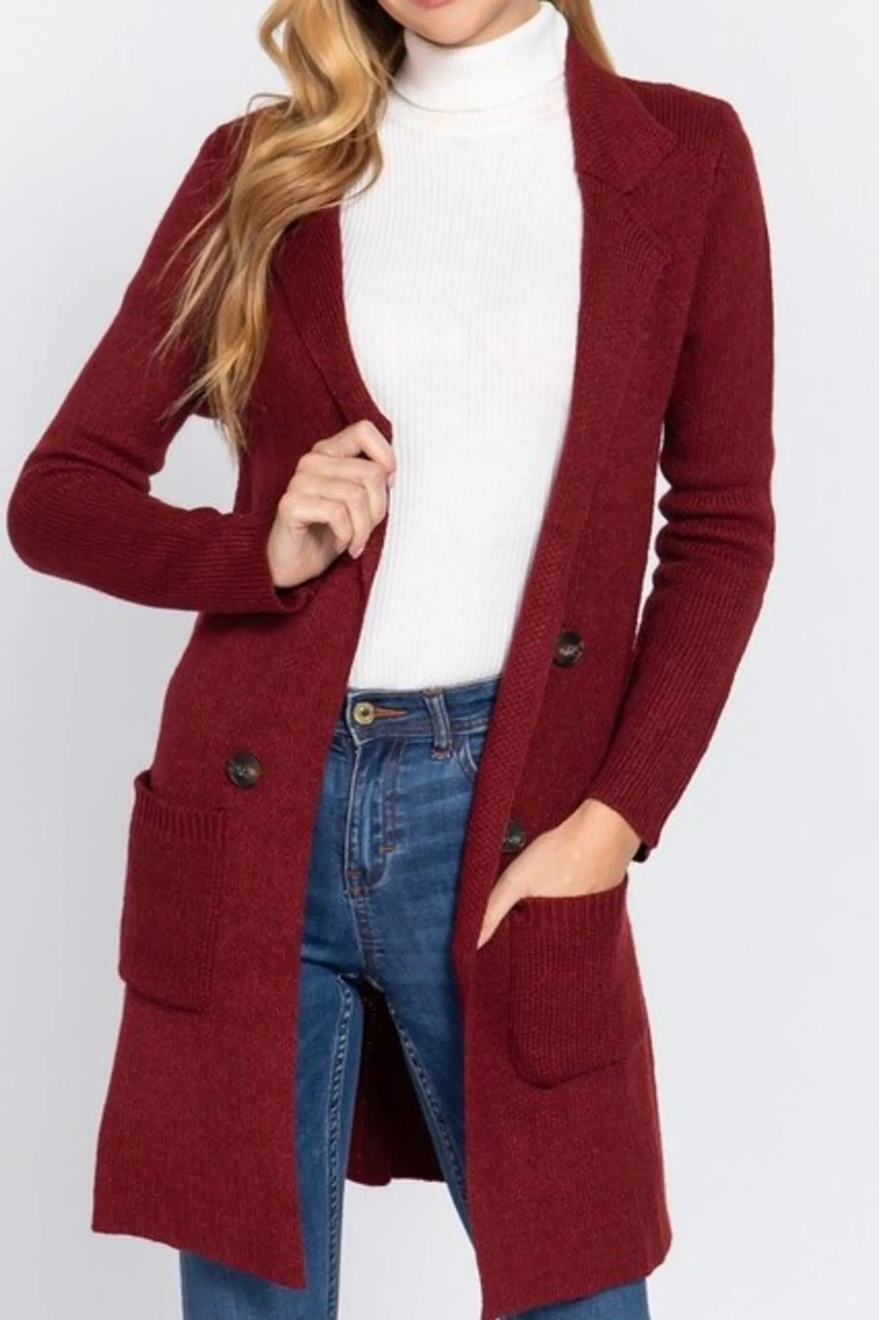 Women's Long sleeve notched collar sweater jacket