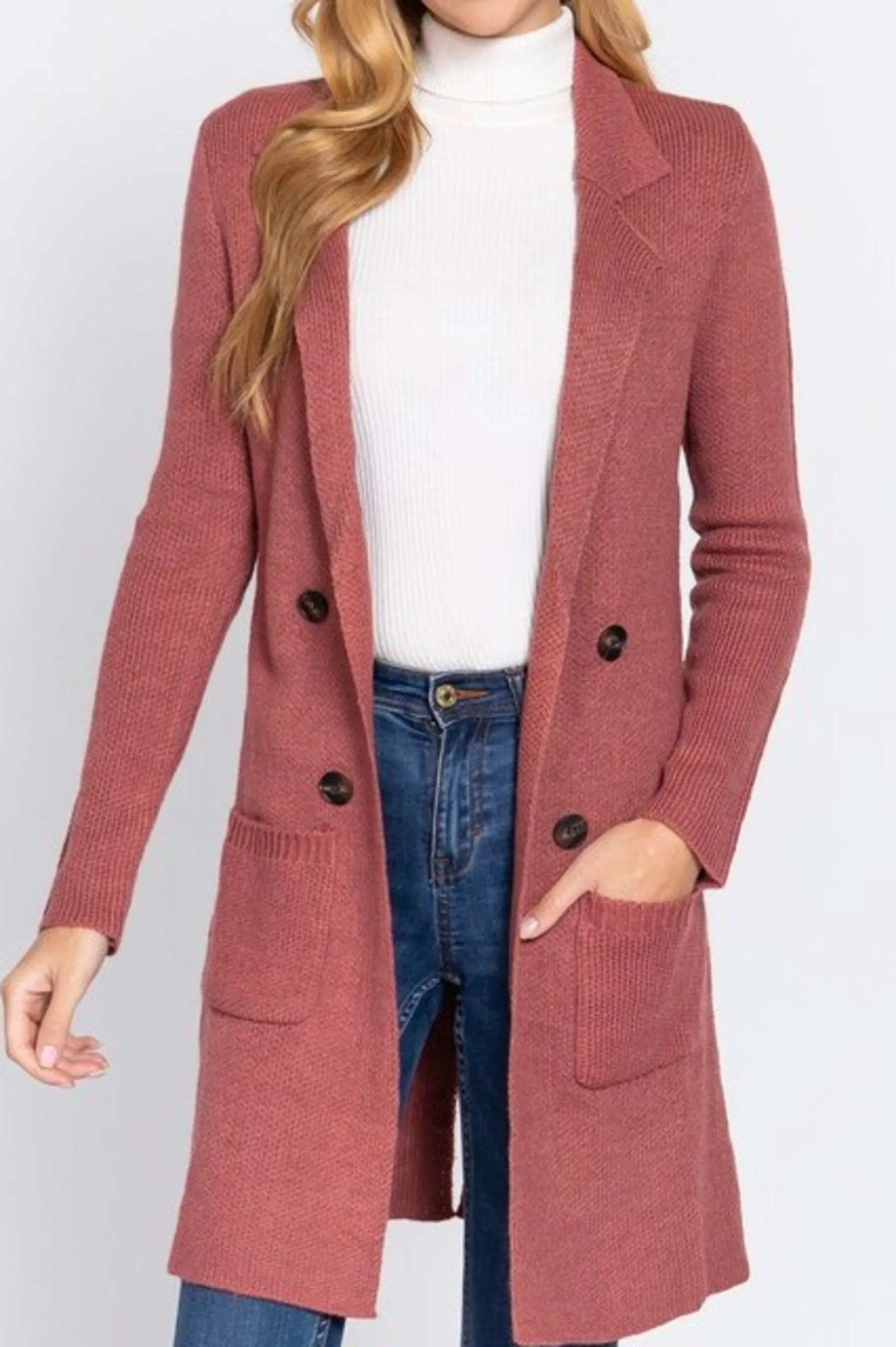 Women's Long sleeve notched collar sweater jacket