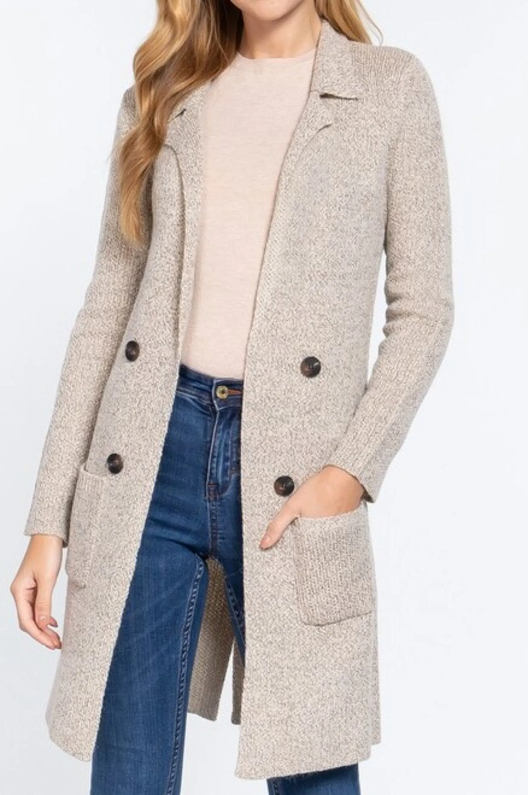 Women's Long sleeve notched collar sweater jacket